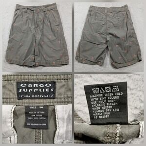 Cargo Supplies Shorts Men's 30 Olive Green Print Casual Cotton